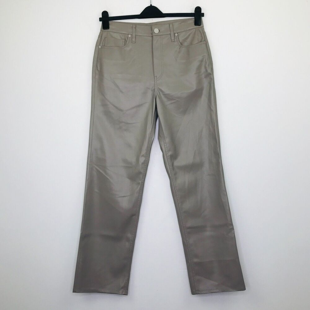 Hudson Women's 30 Pants Gray Remi High Rise Vegan Leather Straight Cropped Fit